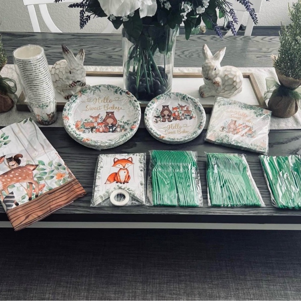 🦊170 pc Woodland Nature Baby Shower Decor Safari Jungle Party Decoration Set